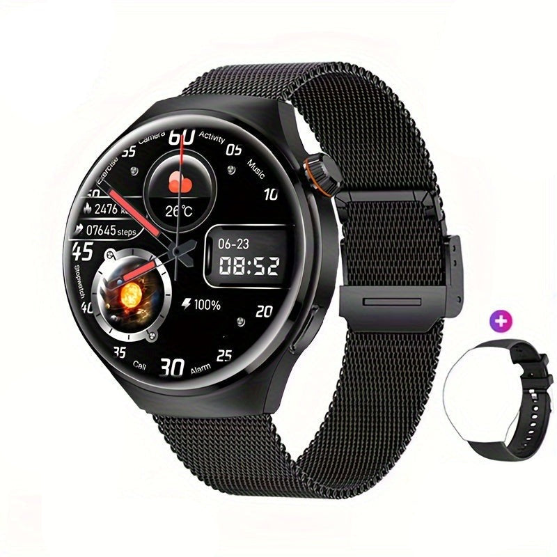 Runde Fitness-Tracker-Smartwatch mit Touchscreen, NFC und GPS für Herren