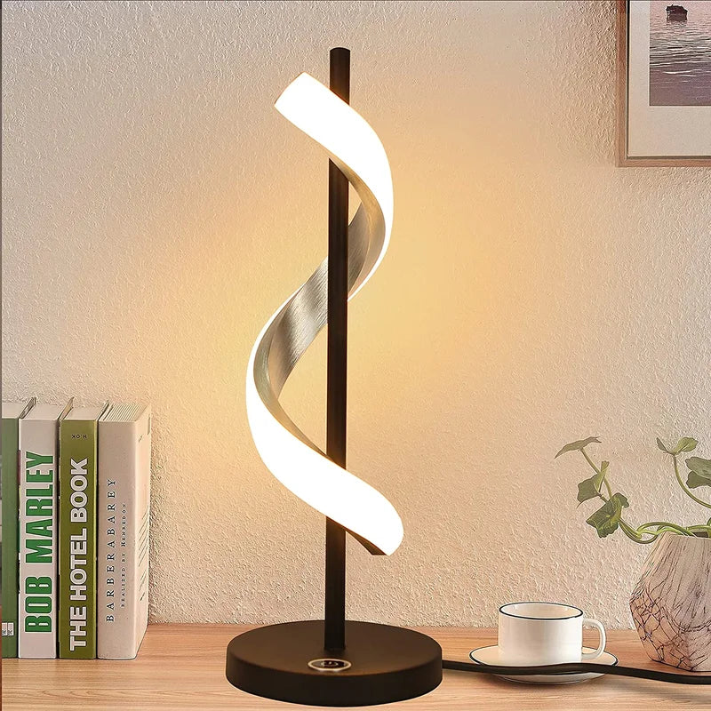Schlanke dimmbare Touch-Tischlampe mit wellenförmigem Profil