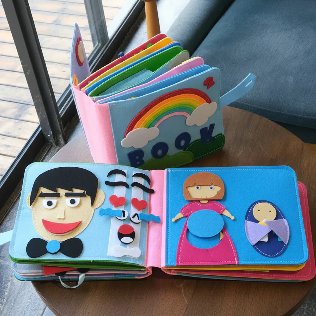 Blød interaktiv Montessori-busy book til skærmfri leg