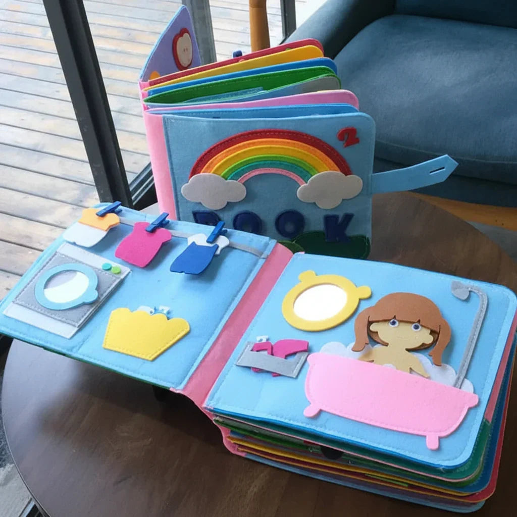 Blød interaktiv Montessori-busy book til skærmfri leg