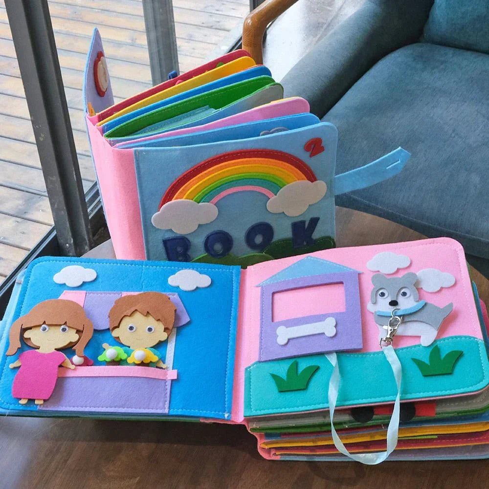 Blød interaktiv Montessori-busy book til skærmfri leg
