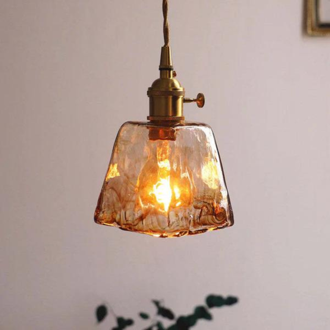 Retro pendellampe i metal og glas med justerbar højde
