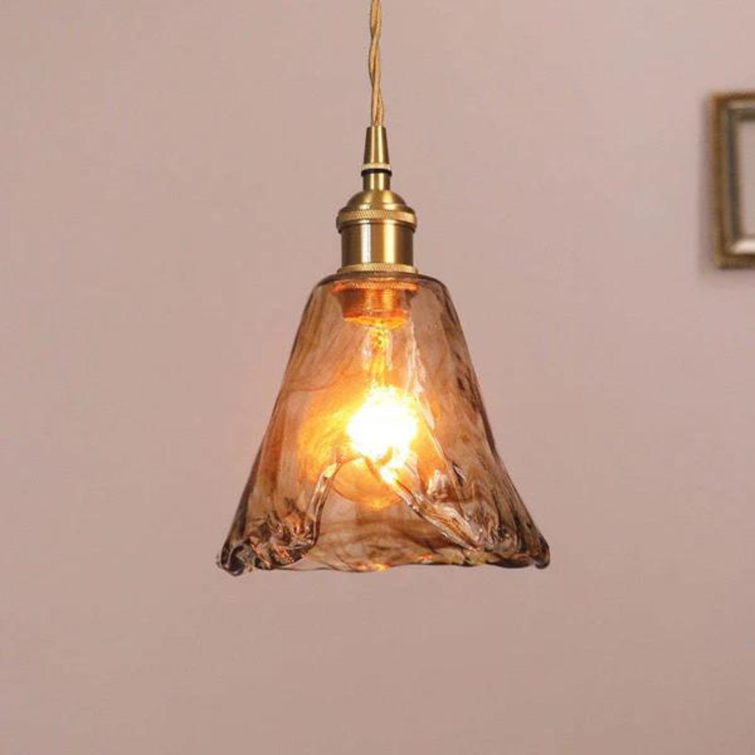 Retro pendellampe i metal og glas med justerbar højde