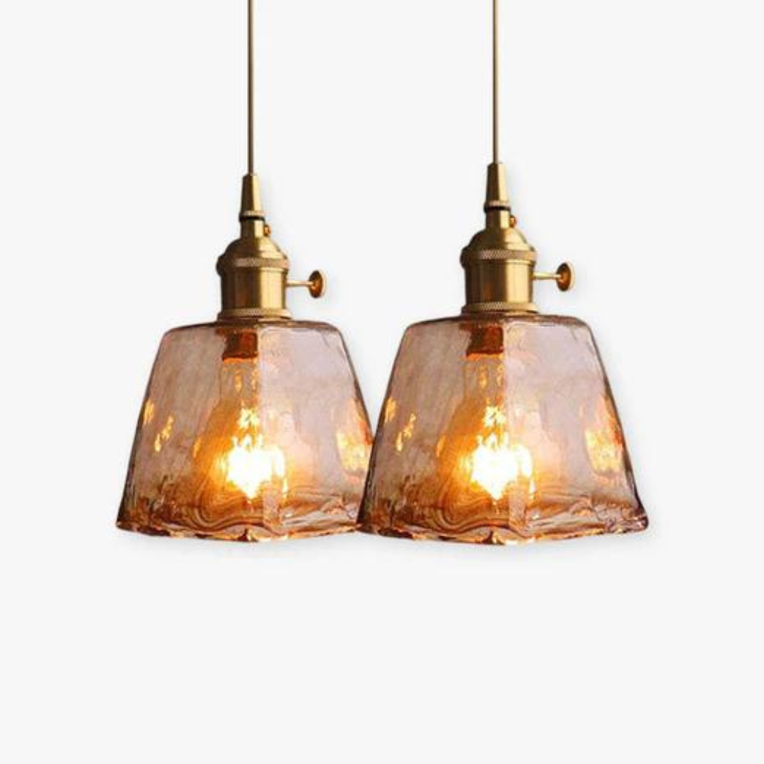 Retro pendellampe i metal og glas med justerbar højde