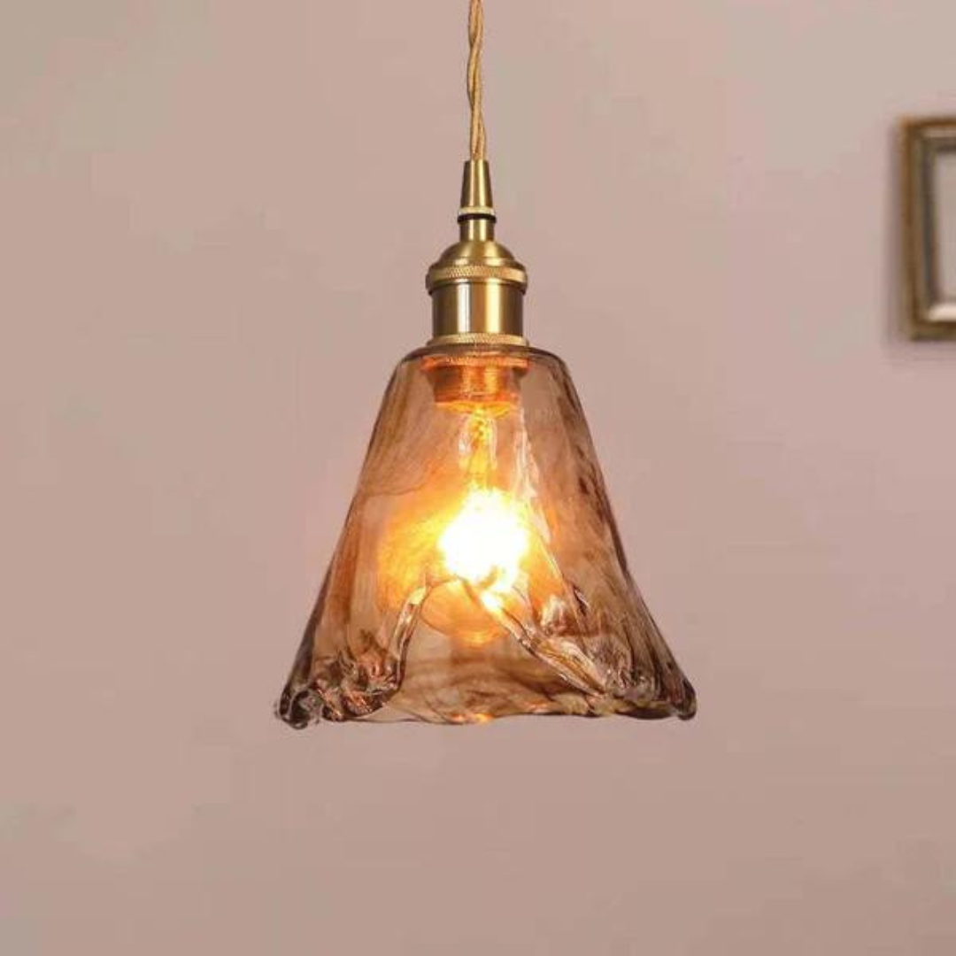 Retro pendellampe i metal og glas med justerbar højde