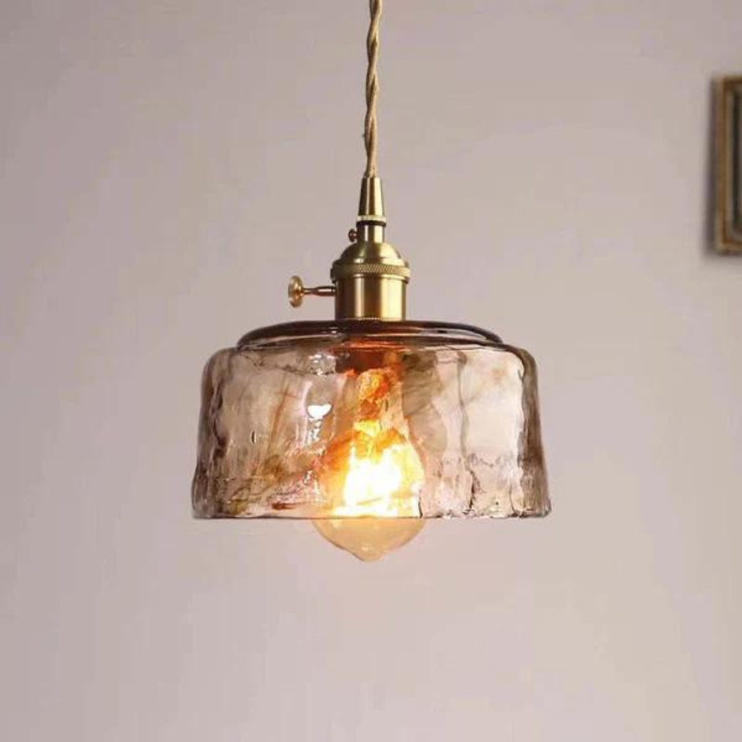 Retro pendellampe i metal og glas med justerbar højde