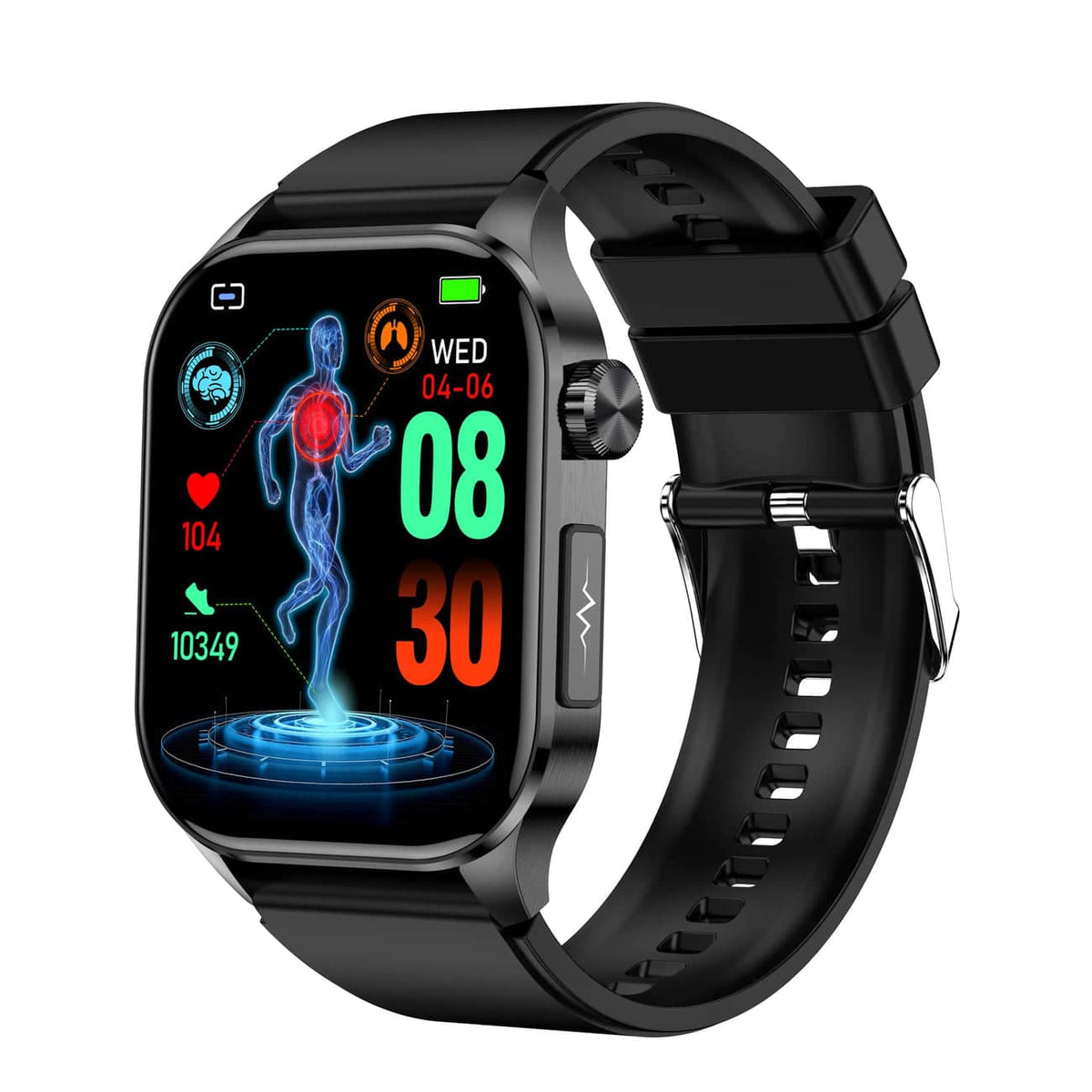 Kompakt smartwatch med touchscreen, sundhedsovervågning samt EKG- og blodtrykssporing