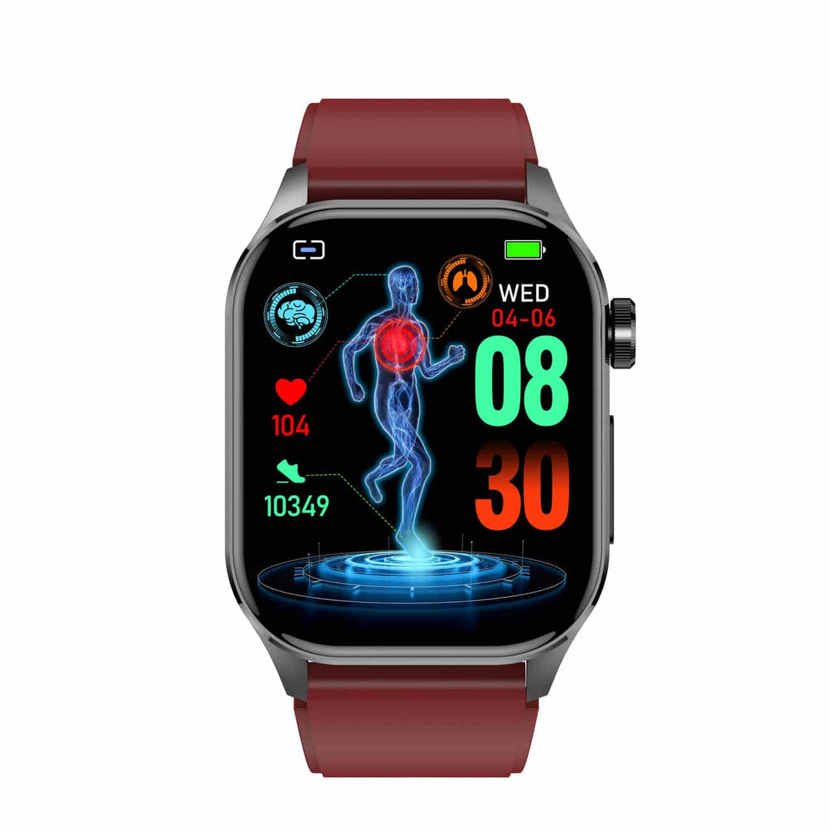 Kompakt smartwatch med touchscreen, sundhedsovervågning samt EKG- og blodtrykssporing