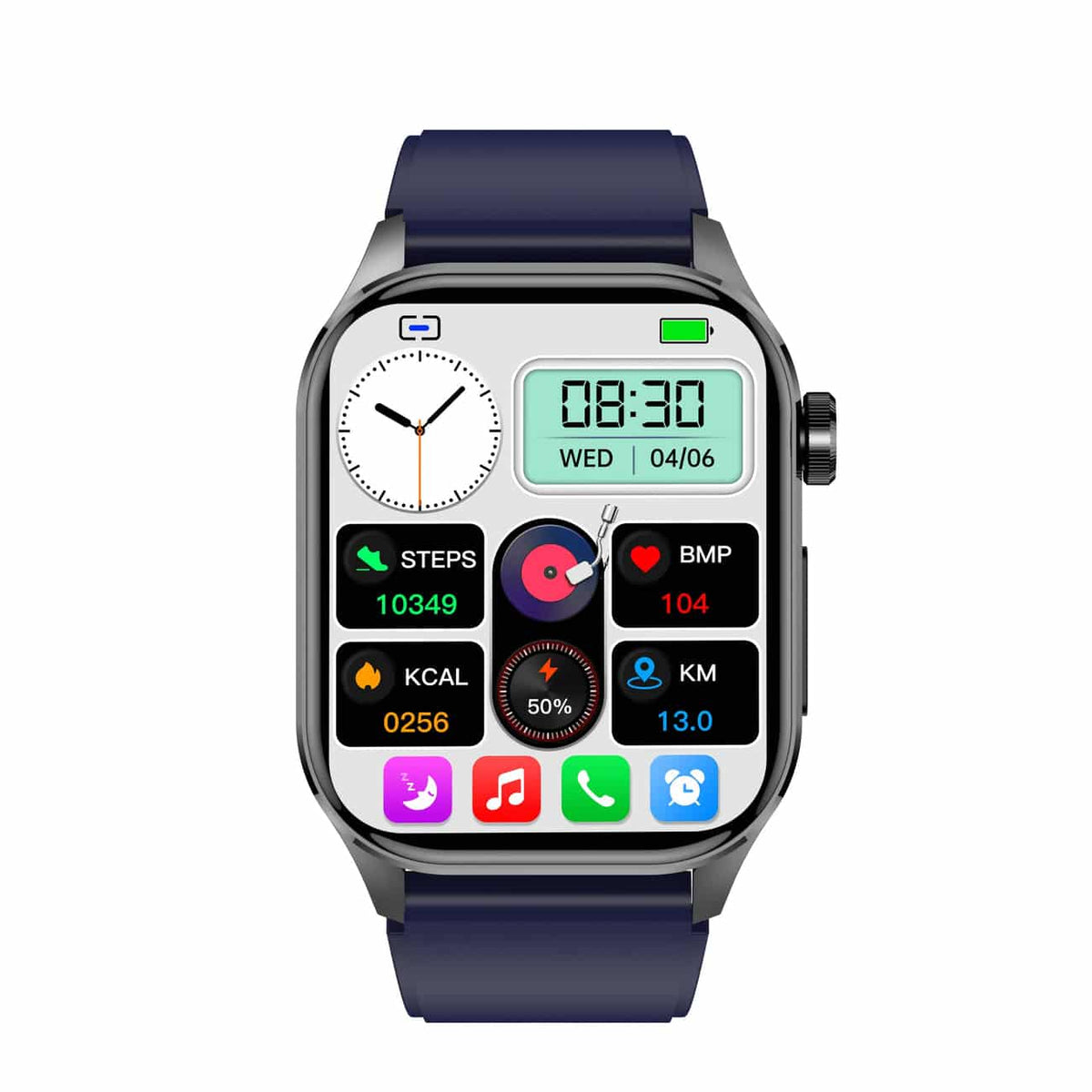 Kompakt smartwatch med touchscreen, sundhedsovervågning samt EKG- og blodtrykssporing