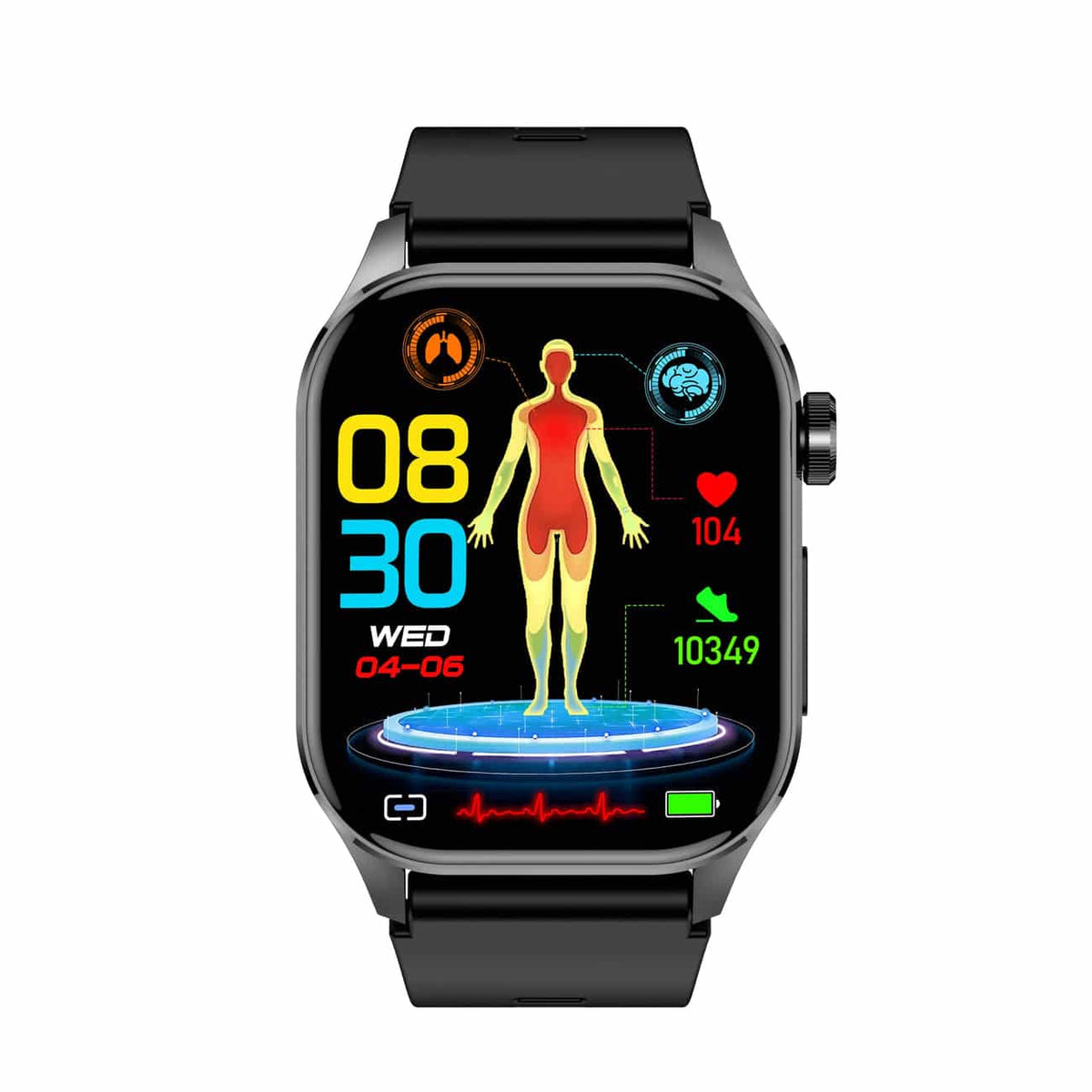 Kompakt smartwatch med touchscreen, sundhedsovervågning samt EKG- og blodtrykssporing