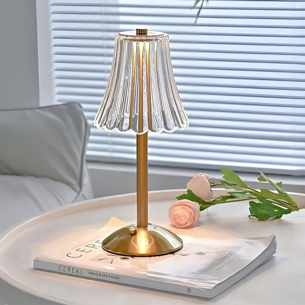 Facettierte kabellose, wiederaufladbare dimmbare Tischlampe aus Kristall mit Touch-Steuerung