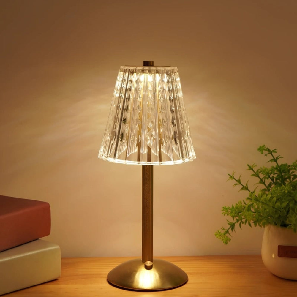 Facettierte kabellose, wiederaufladbare dimmbare Tischlampe aus Kristall mit Touch-Steuerung