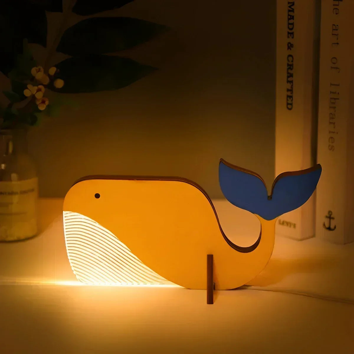 Natbordslampe med silhuet af vilde dyr, akryl, træ og touchbetjening